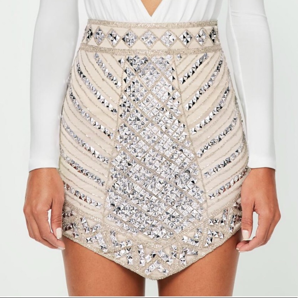 Peace+Love nude triangle studded embellished skirt